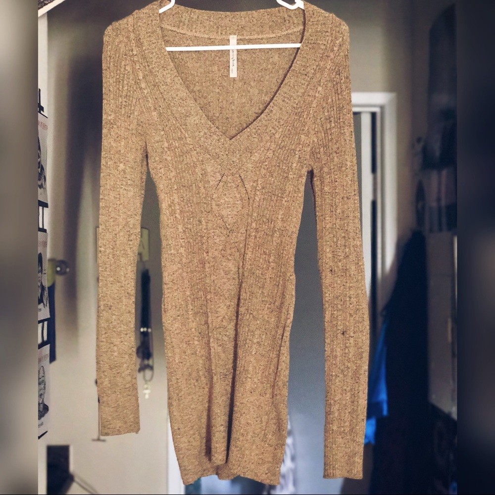 Long sleeved cream knit dress